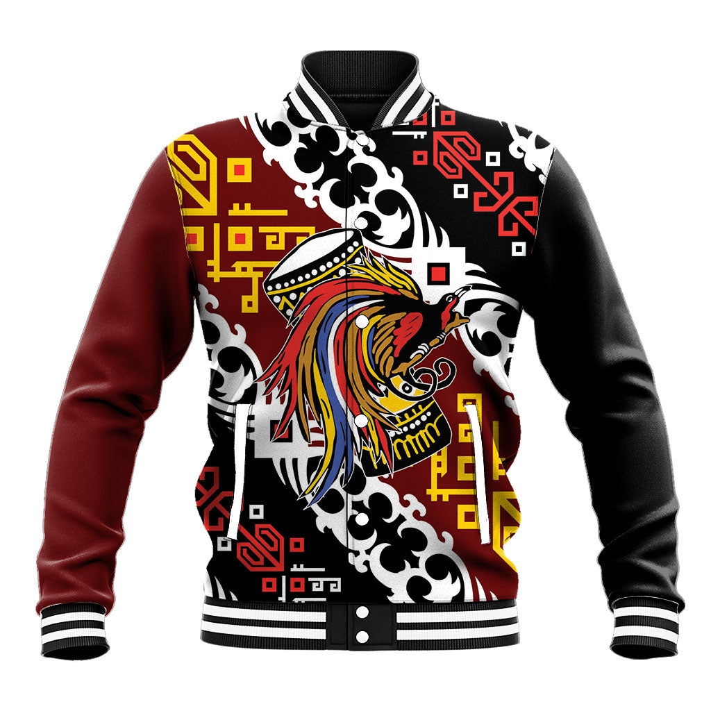 Personalised Papua New Guinea Bird Drum Baseball Jacket Papuan Batik Motif LT9 Unisex Black - Polynesian Pride