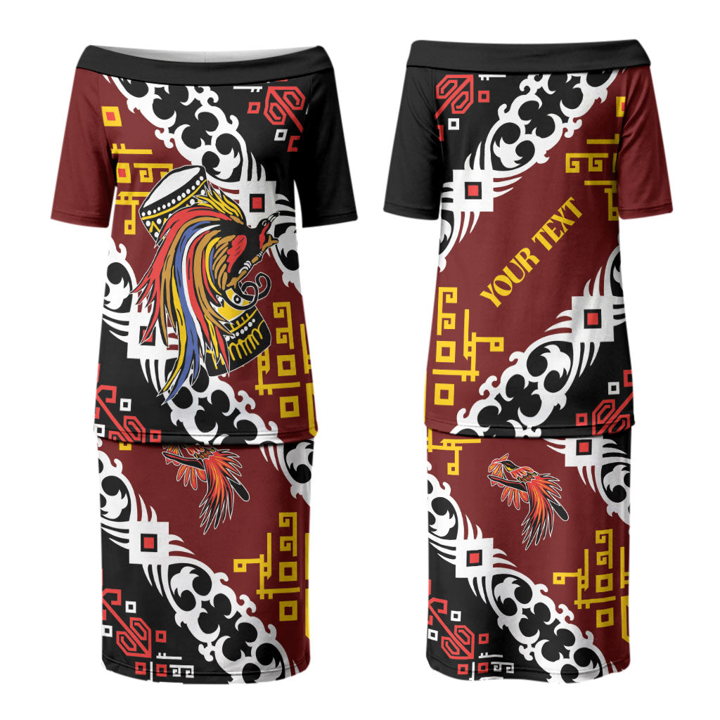 Personalised Papua New Guinea Bird Drum Couples Matching Puletasi and Hawaiian Shirt Papuan Batik Motif