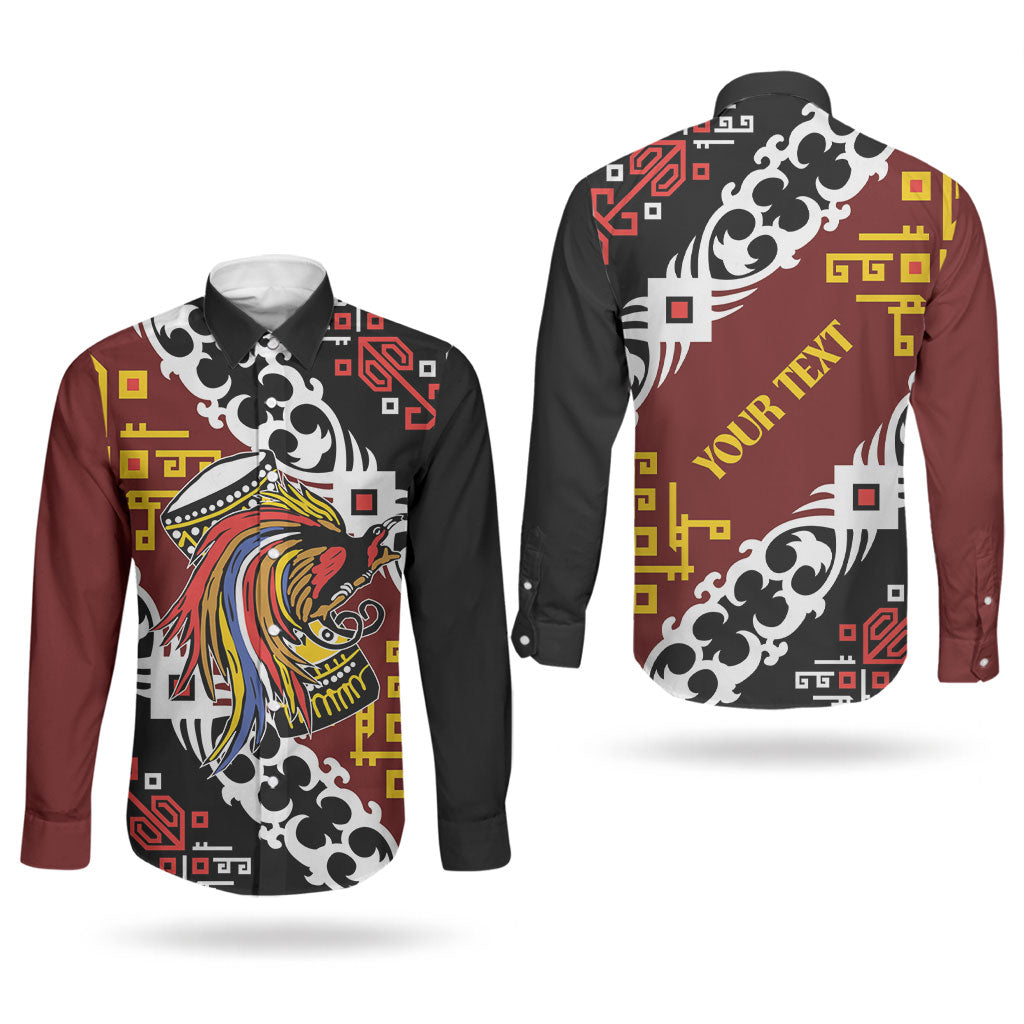 Personalised Papua New Guinea Bird Drum Couples Matching Short Sleeve Bodycon Dress and Long Sleeve Button Shirt Papuan Batik Motif