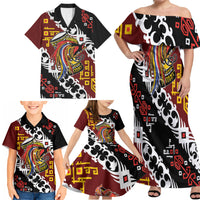 Personalised Papua New Guinea Bird Drum Family Matching Off Shoulder Maxi Dress and Hawaiian Shirt Papuan Batik Motif