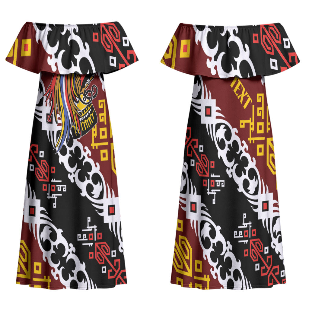 Personalised Papua New Guinea Bird Drum Family Matching Off Shoulder Maxi Dress and Hawaiian Shirt Papuan Batik Motif
