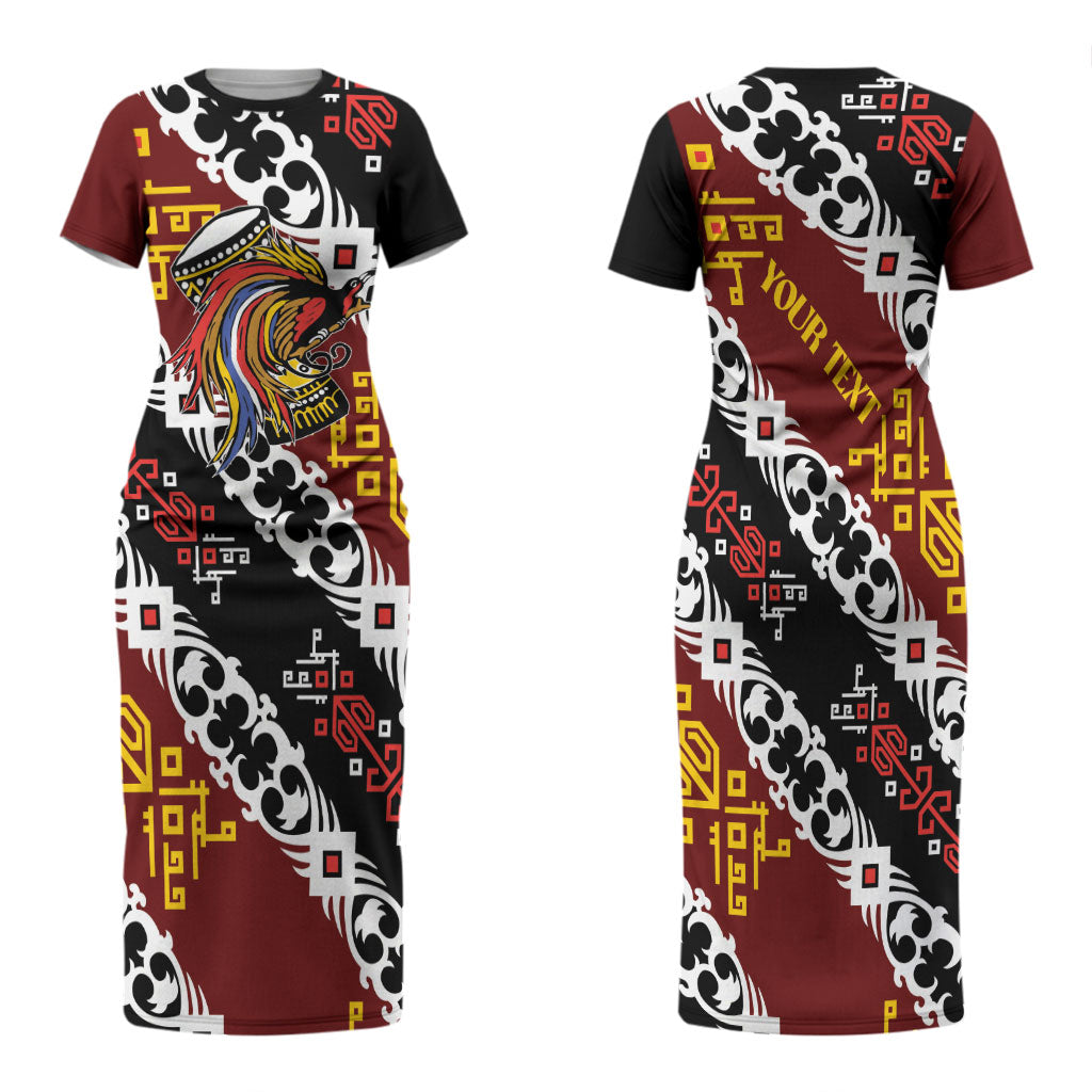 Personalised Papua New Guinea Bird Drum Family Matching Short Sleeve Bodycon Dress and Hawaiian Shirt Papuan Batik Motif