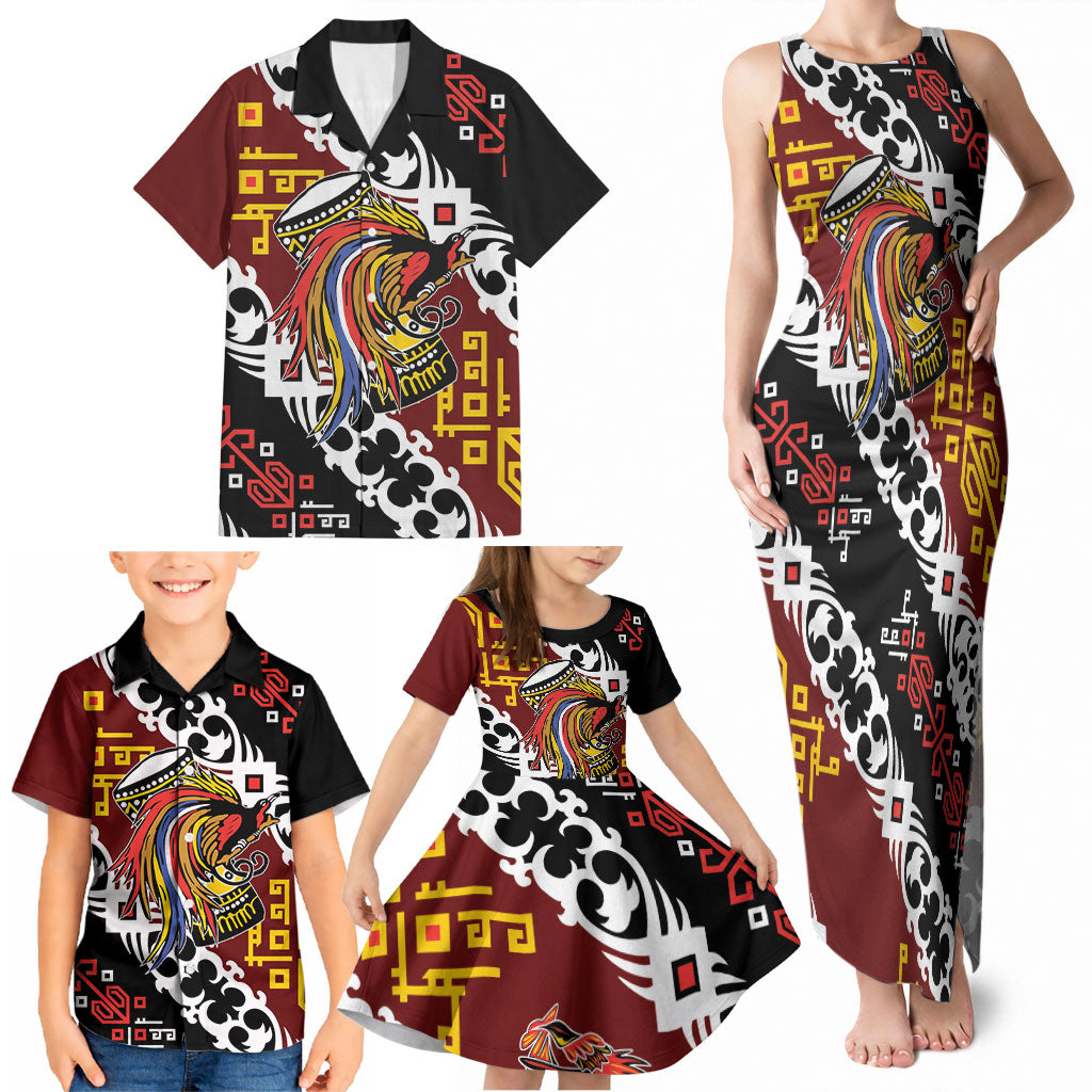 Personalised Papua New Guinea Bird Drum Family Matching Tank Maxi Dress and Hawaiian Shirt Papuan Batik Motif LT9 - Polynesian Pride