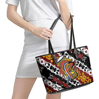Papua New Guinea Bird Drum Leather Tote Bag Papuan Batik Motif