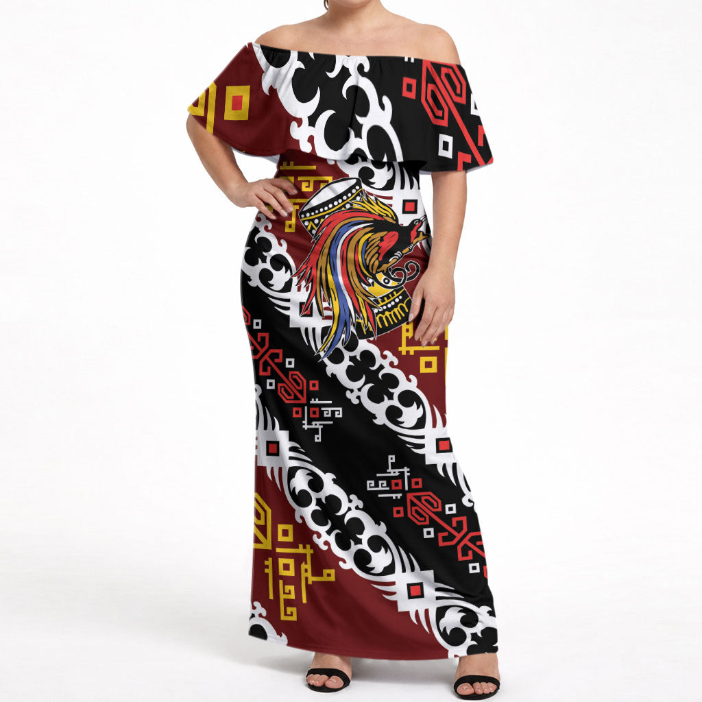Personalised Papua New Guinea Bird Drum Off Shoulder Maxi Dress Papuan Batik Motif