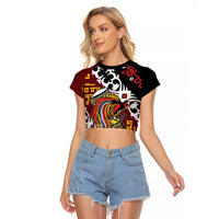 Personalised Papua New Guinea Bird Drum Raglan Cropped T Shirt Papuan Batik Motif