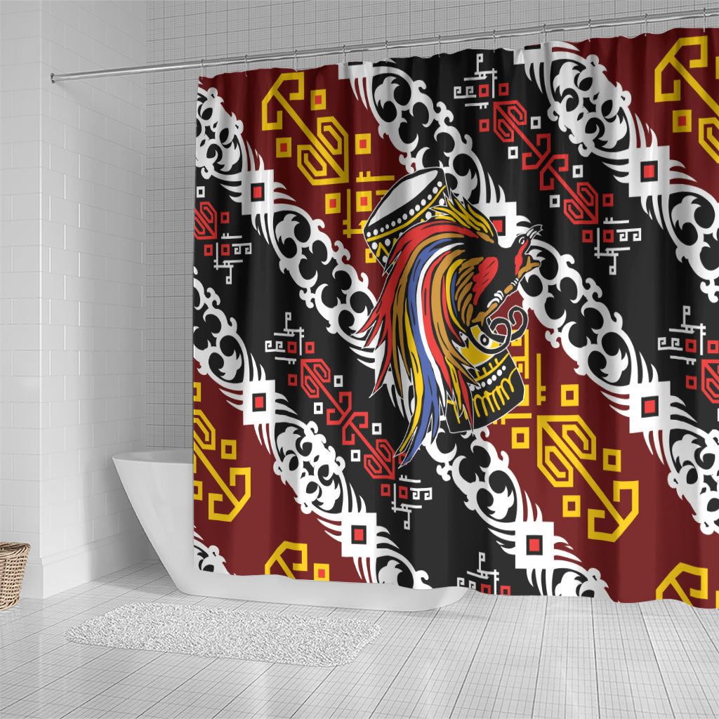 Papua New Guinea Bird Drum Shower Curtain Papuan Batik Motif