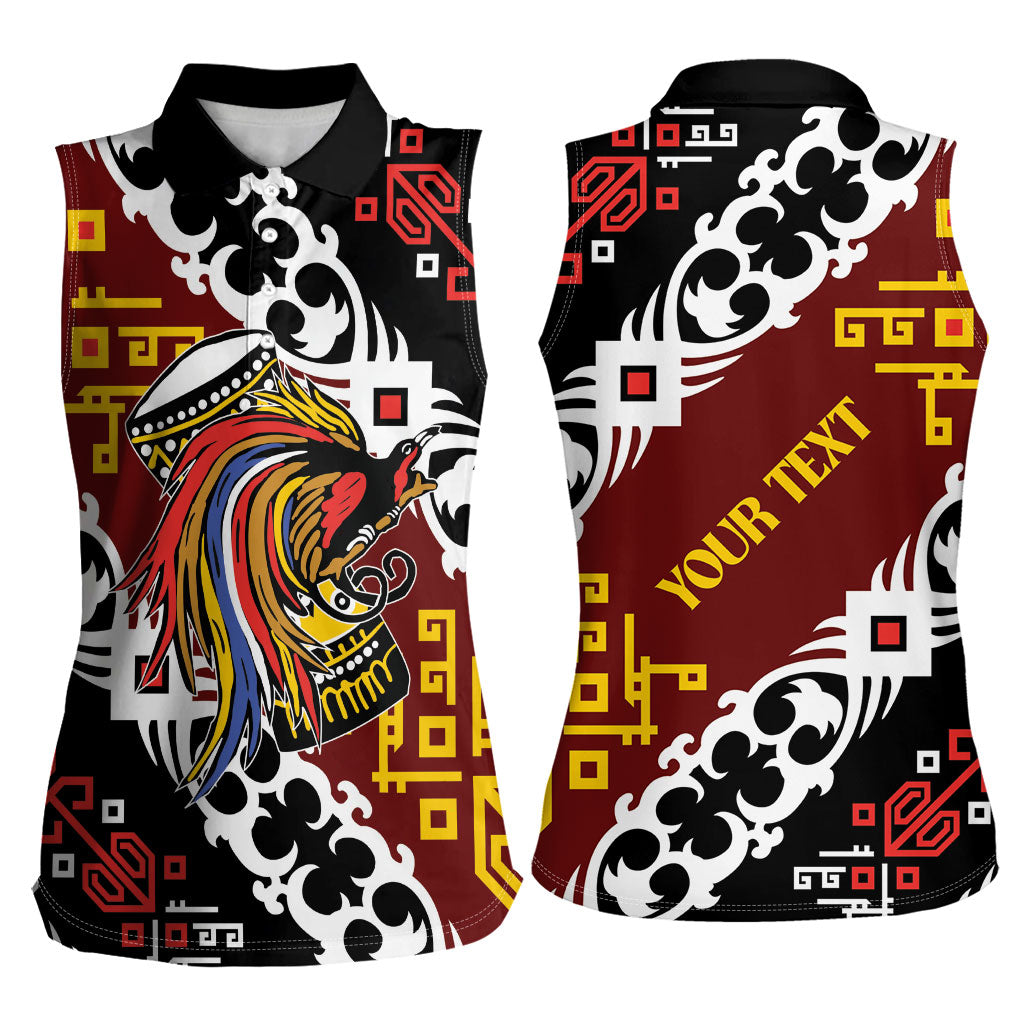 Personalised Papua New Guinea Bird Drum Women Sleeveless Polo Shirt Papuan Batik Motif