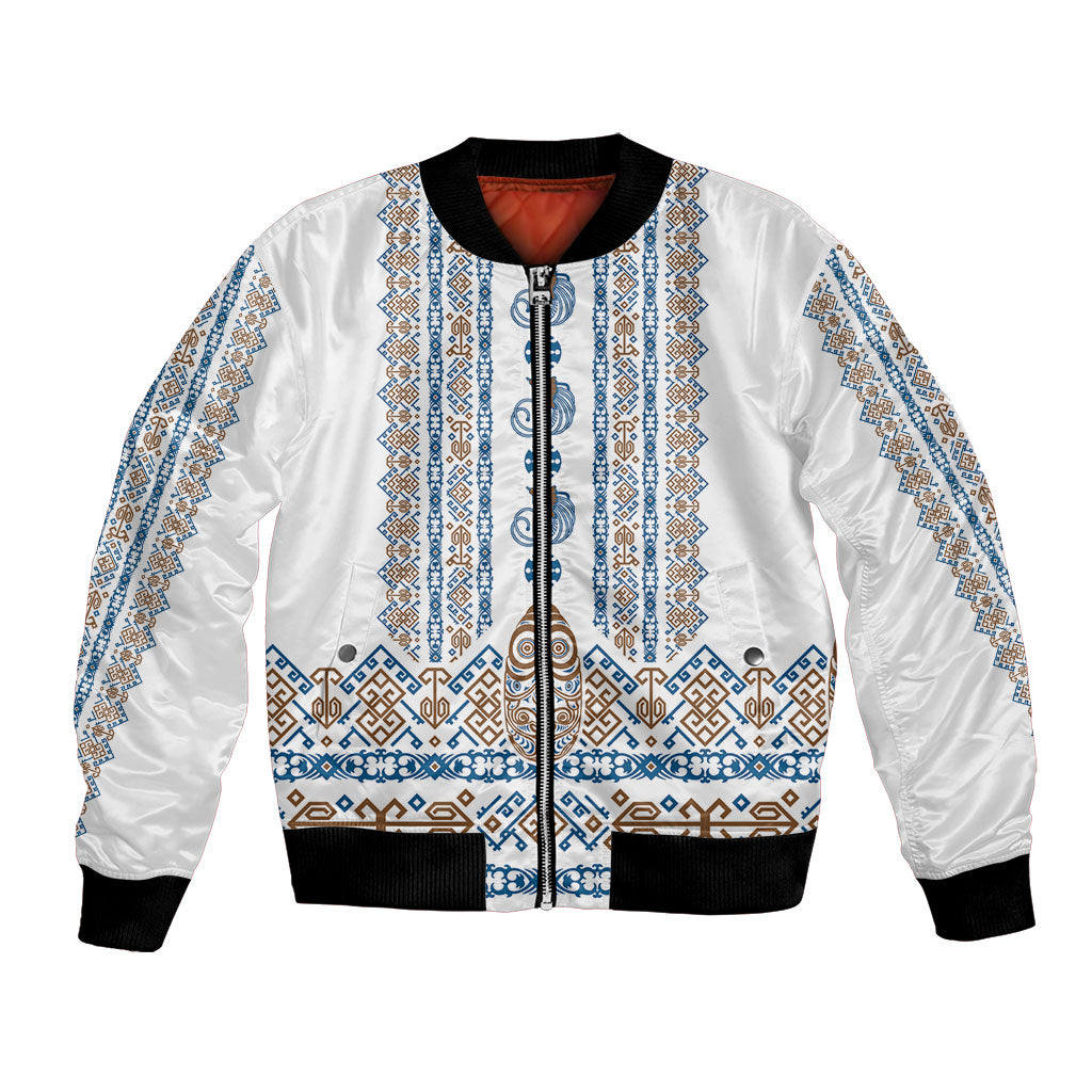 Personalised Papua New Guinea Bird Ethnic Bomber Jacket Papuan Batik Inspired Pattern LT9 Unisex White - Polynesian Pride