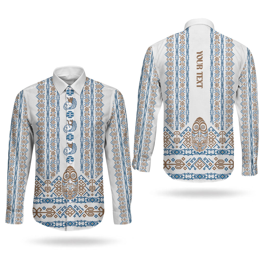 Personalised Papua New Guinea Bird Ethnic Couples Matching Puletasi and Long Sleeve Button Shirt Papuan Batik Inspired Pattern