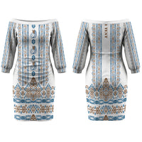 Personalised Papua New Guinea Bird Ethnic Family Matching Off The Shoulder Long Sleeve Dress and Hawaiian Shirt Papuan Batik Inspired Pattern