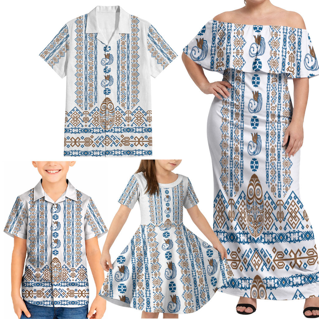 Personalised Papua New Guinea Bird Ethnic Family Matching Off Shoulder Maxi Dress and Hawaiian Shirt Papuan Batik Inspired Pattern