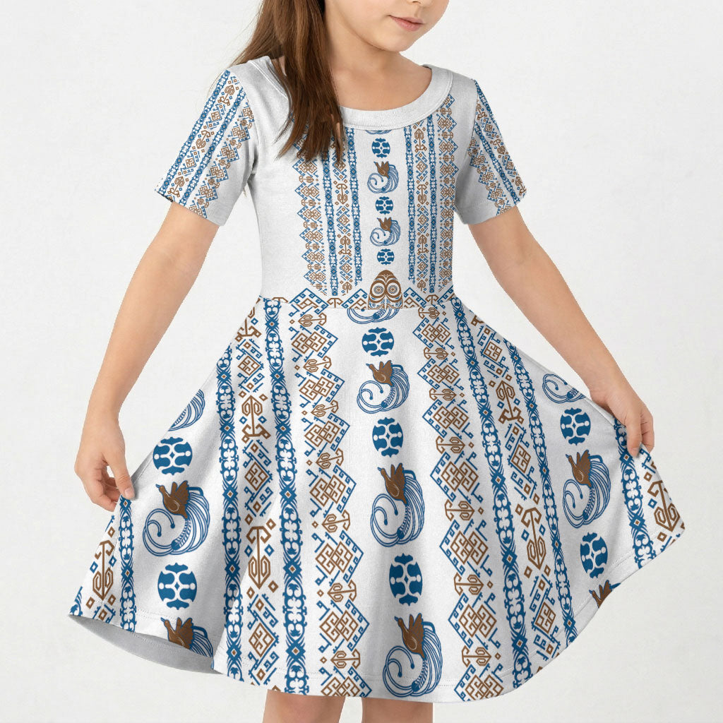Personalised Papua New Guinea Bird Ethnic Kid Short Sleeve Dress Papuan Batik Inspired Pattern