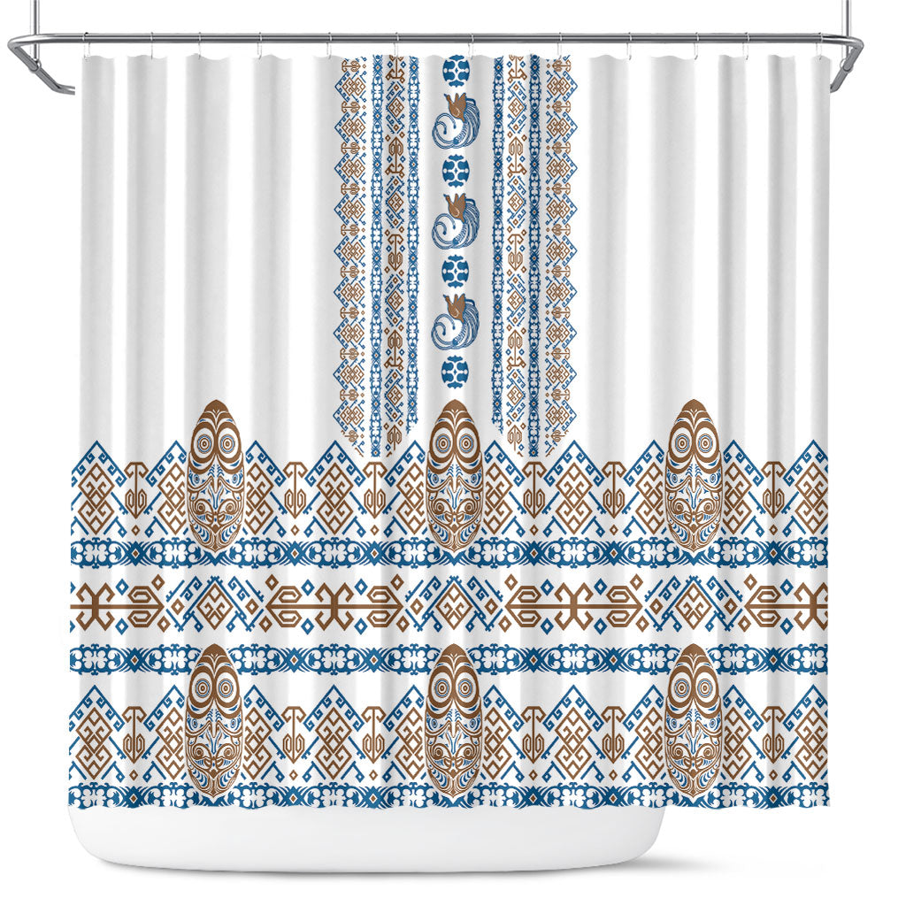 Papua New Guinea Bird Ethnic Shower Curtain Papuan Batik Inspired Pattern LT9 White - Polynesian Pride