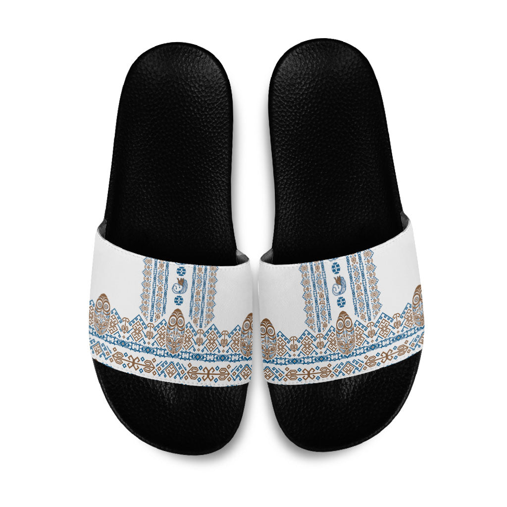 Papua New Guinea Bird Ethnic Slide Sandals Papuan Batik Inspired Pattern LT9 White - Polynesian Pride