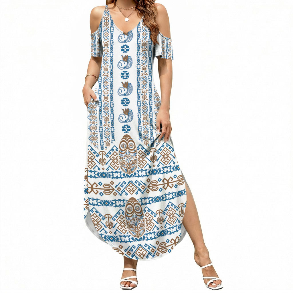 Personalised Papua New Guinea Bird Ethnic Summer Maxi Dress Papuan Batik Inspired Pattern LT9 Women White - Polynesian Pride