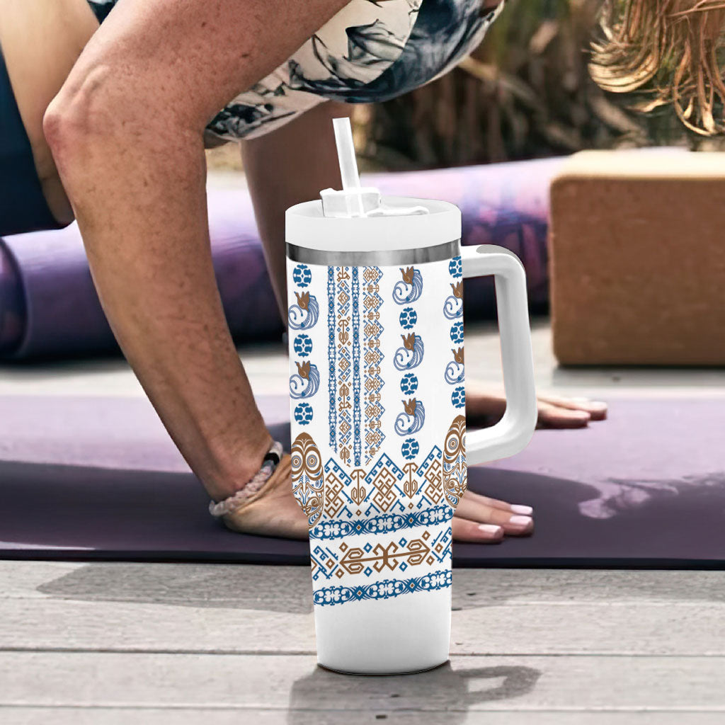 Papua New Guinea Bird Ethnic Tumbler With Handle Papuan Batik Inspired Pattern