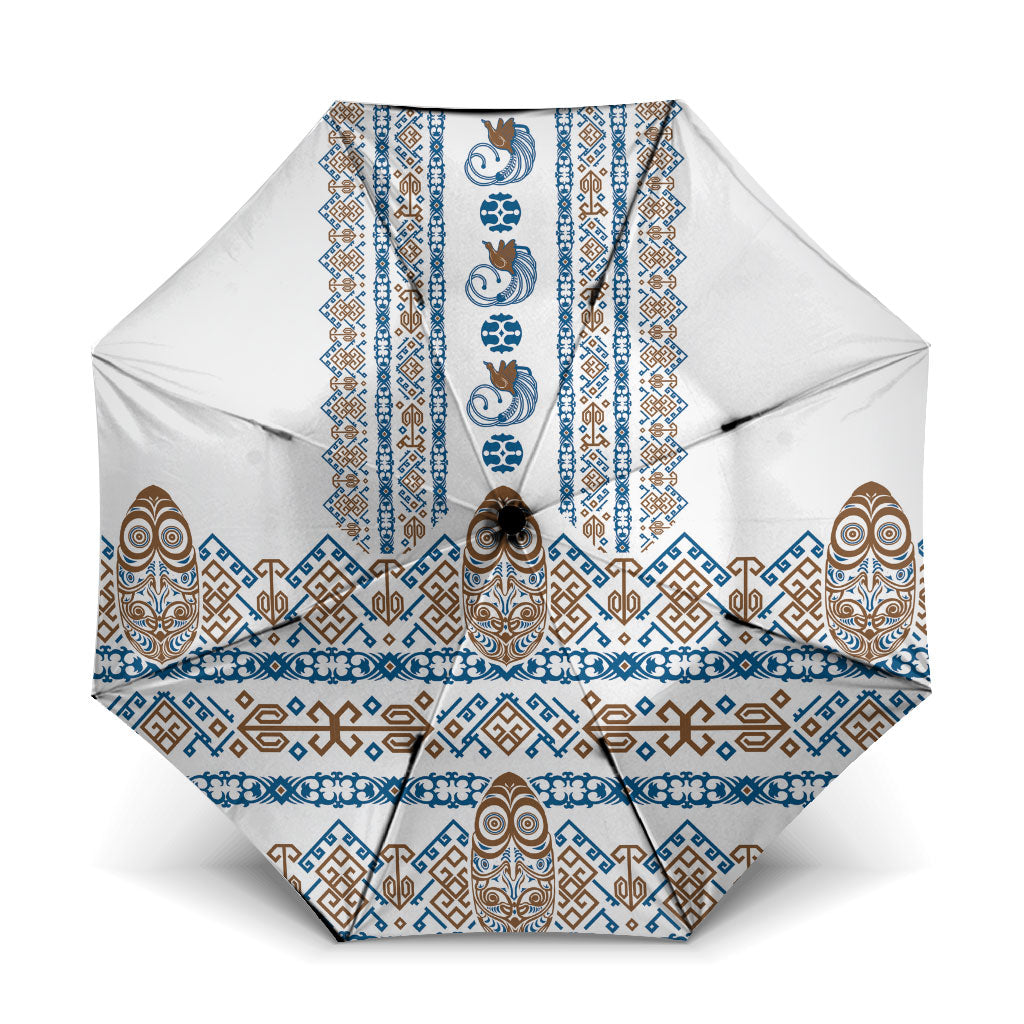 Papua New Guinea Bird Ethnic Umbrella Papuan Batik Inspired Pattern LT9 One Size Folded 11.42 inch Opened Diameter 37.4 inch White - Polynesian Pride