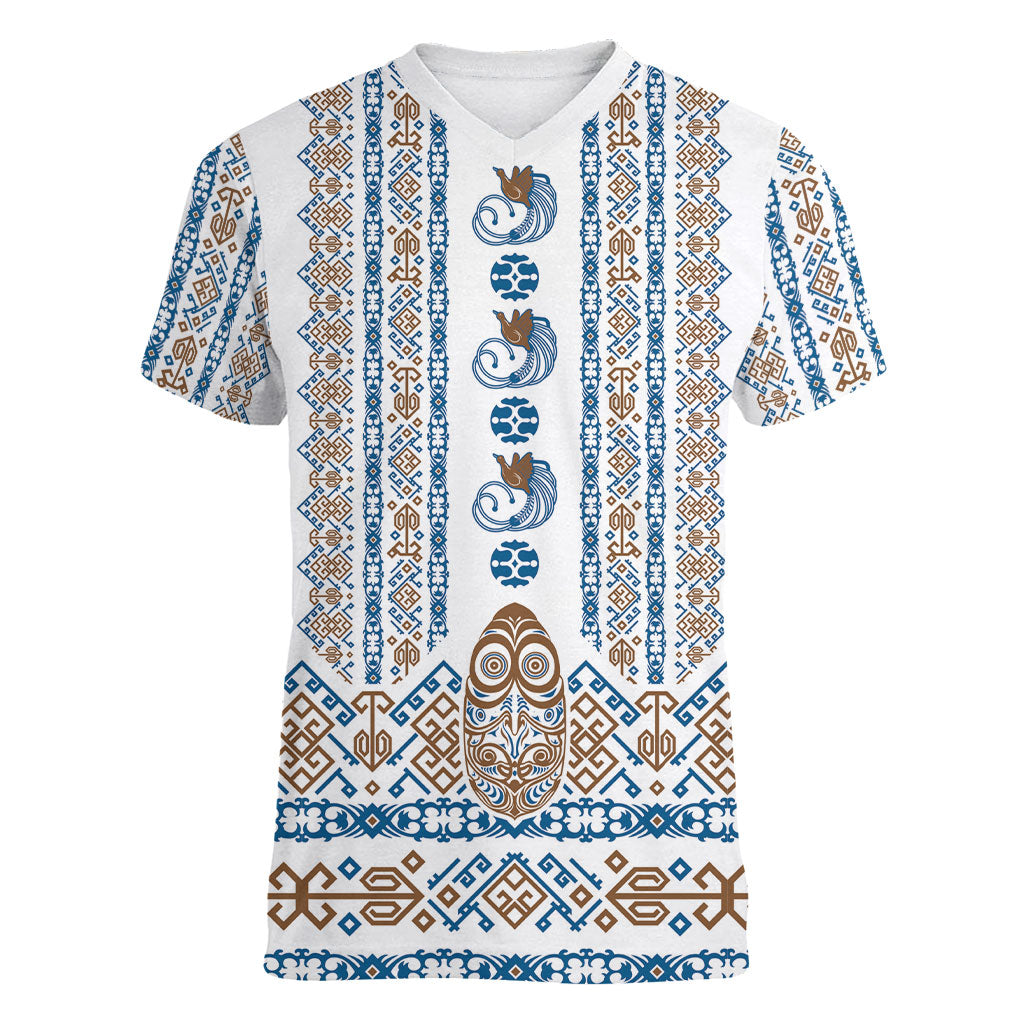 Personalised Papua New Guinea Bird Ethnic Women V-Neck T-Shirt Papuan Batik Inspired Pattern