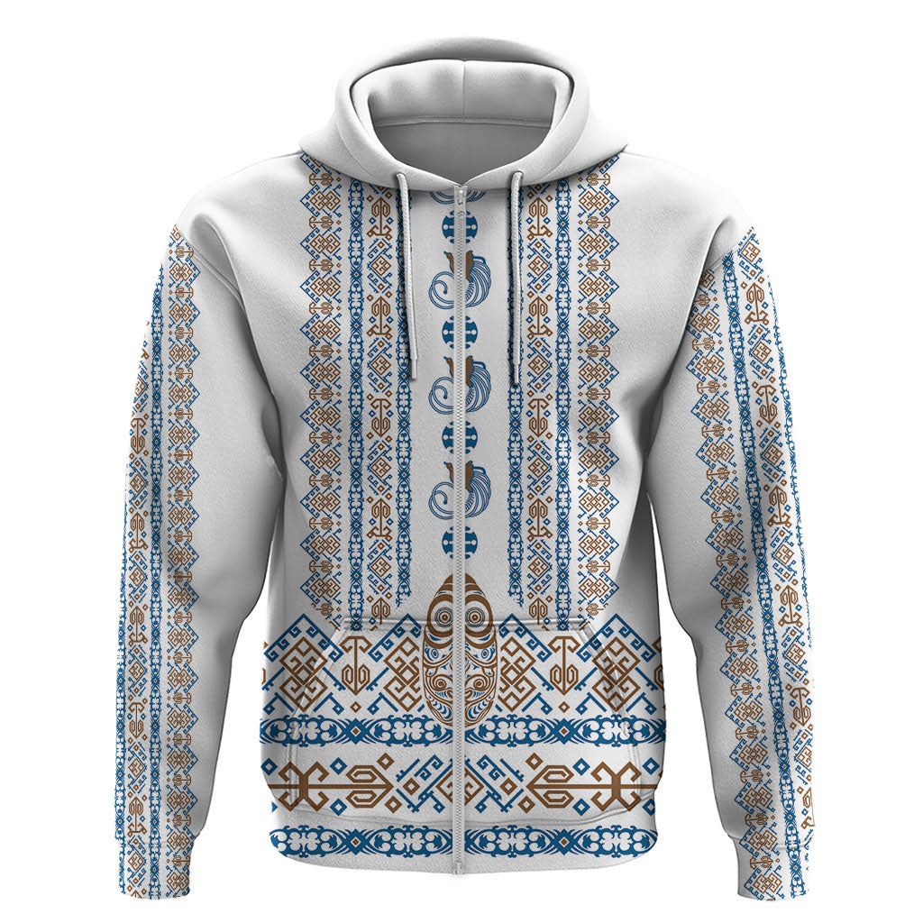 Personalised Papua New Guinea Bird Ethnic Zip Hoodie Papuan Batik Inspired Pattern LT9 Zip Hoodie White - Polynesian Pride