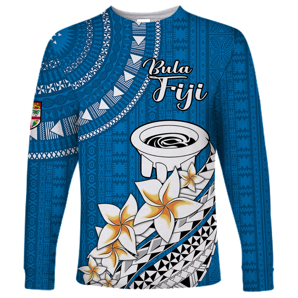 Bula Fiji Long Sleeve Shirt Kava Bowl Tapa Tribal LT9 Unisex Blue - Polynesian Pride