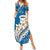 Bula Fiji Summer Maxi Dress Kava Bowl Tapa Tribal LT9 Women Blue - Polynesian Pride