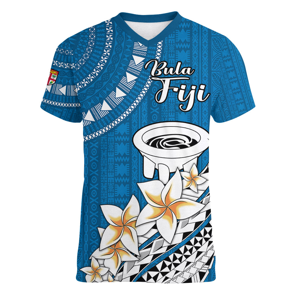 Bula Fiji Women V Neck T Shirt Kava Bowl Tapa Tribal LT9 Female Blue - Polynesian Pride