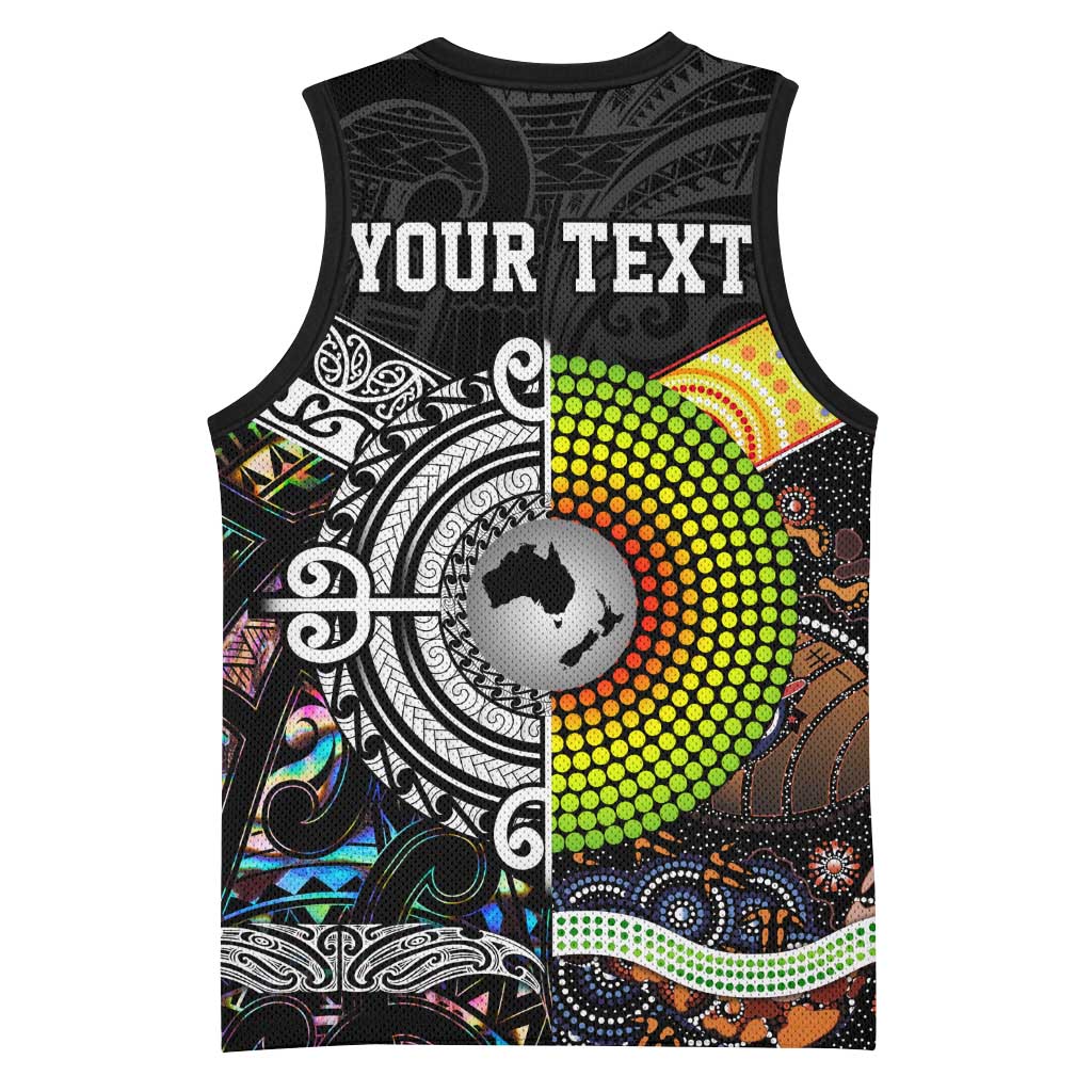 Australia New Zealand Personalised Basketball Jersey Maori Aboriginal Art Style - Polynesian Pride