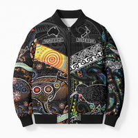 Australia New Zealand Personalised Bomber Puffer Jacket Maori Aboriginal Art Style - Polynesian Pride