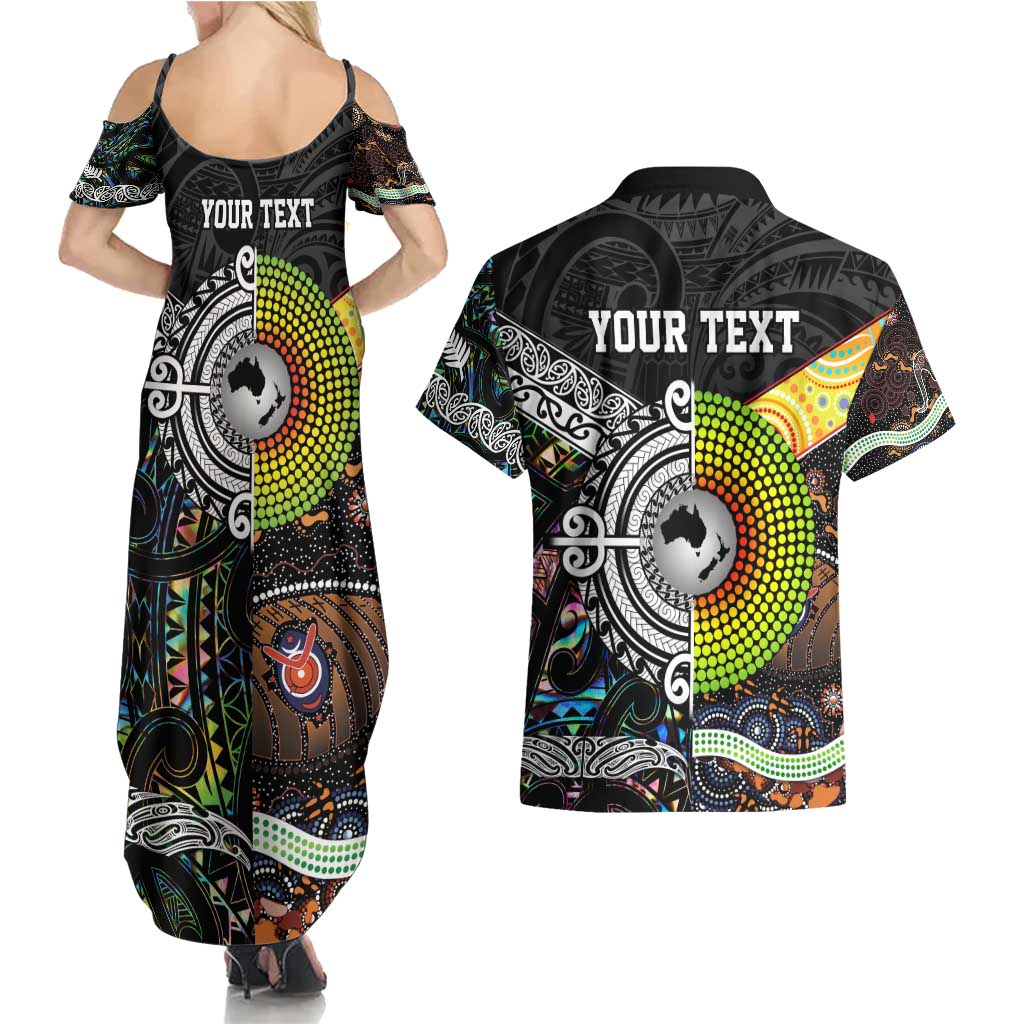 Personalised New Zealand and Australia Couples Matching Summer Maxi Dress and Hawaiian Shirt Maori Mix Aboriginal Art Style LT9 - Polynesian Pride