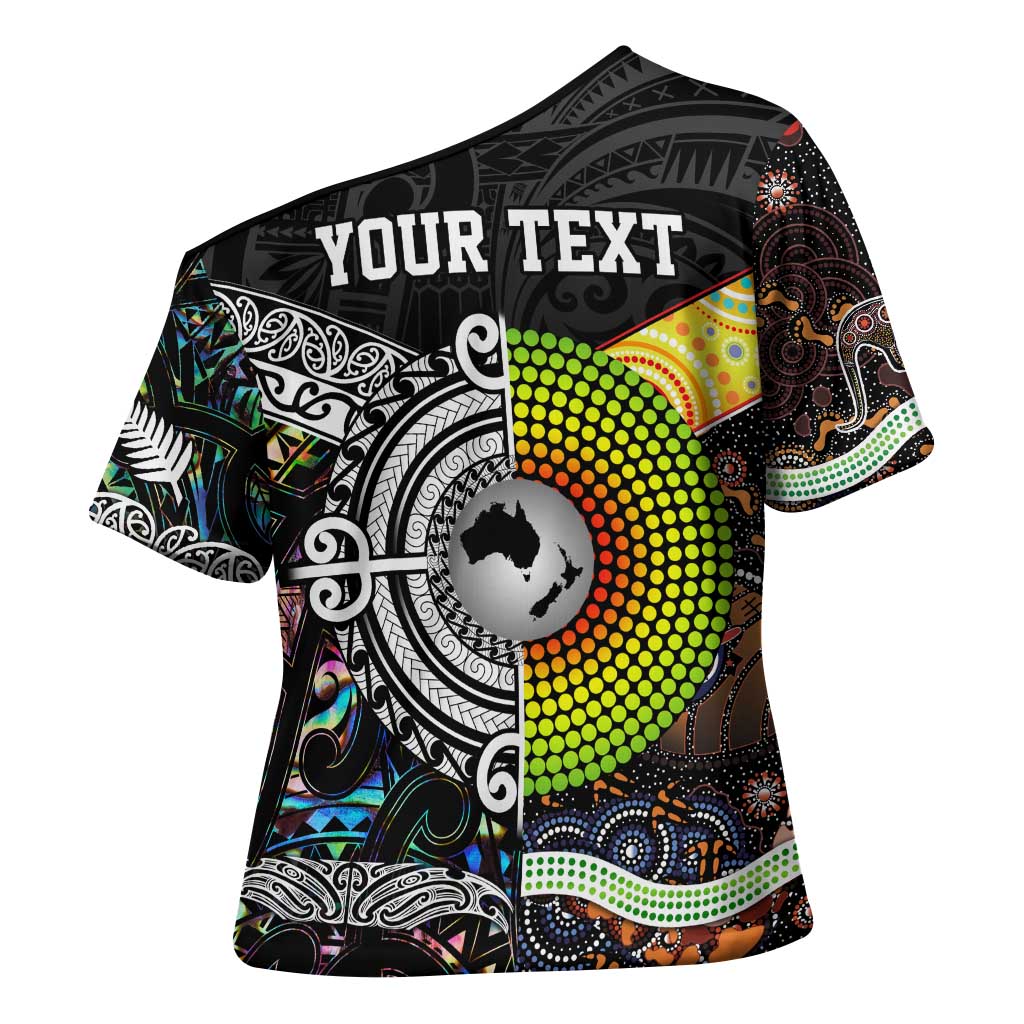 Australia New Zealand Personalised Cross Shoulder Shirt Maori Aboriginal Art Style - Polynesian Pride