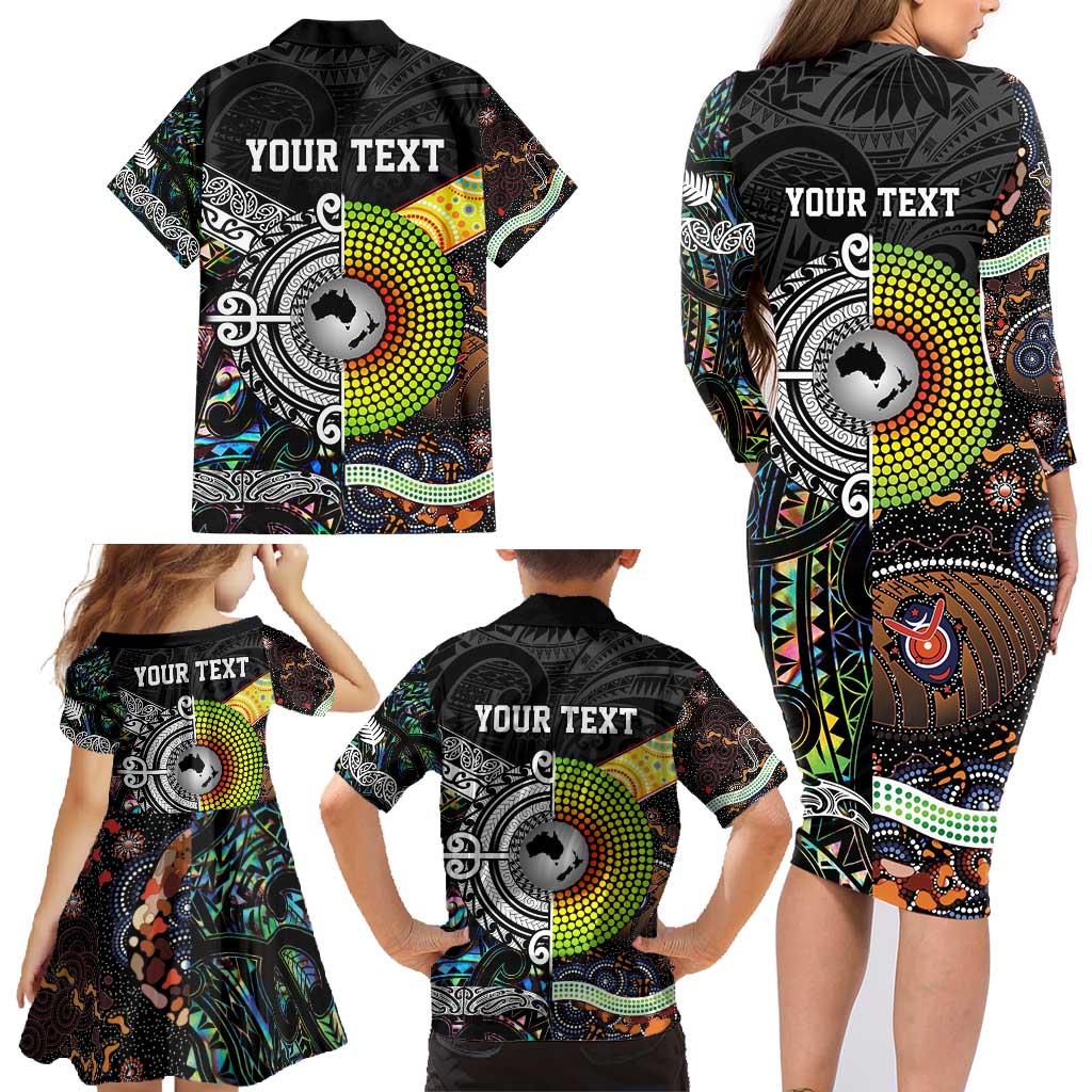 Personalised New Zealand and Australia Family Matching Long Sleeve Bodycon Dress and Hawaiian Shirt Maori Mix Aboriginal Art Style LT9 - Polynesian Pride