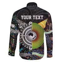 Personalised New Zealand and Australia Family Matching Long Sleeve Bodycon Dress and Hawaiian Shirt Maori Mix Aboriginal Art Style LT9 - Polynesian Pride