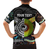 New Zealand and Australia Family Matching Off The Shoulder Long Sleeve Dress and Hawaiian Shirt Maori Mix Aboriginal Art Style