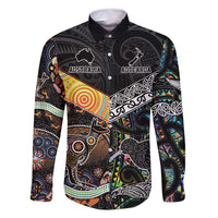 Personalised New Zealand and Australia Family Matching Off Shoulder Maxi Dress and Hawaiian Shirt Maori Mix Aboriginal Art Style LT9 Dad's Shirt - Long Sleeve Black - Polynesian Pride