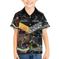 Personalised New Zealand and Australia Family Matching Off Shoulder Maxi Dress and Hawaiian Shirt Maori Mix Aboriginal Art Style LT9 Son's Shirt Black - Polynesian Pride