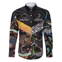 Personalised New Zealand and Australia Family Matching Puletasi and Hawaiian Shirt Maori Mix Aboriginal Art Style LT9 Dad's Shirt - Long Sleeve Black - Polynesian Pride