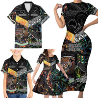 Personalised New Zealand and Australia Family Matching Short Sleeve Bodycon Dress and Hawaiian Shirt Maori Mix Aboriginal Art Style LT9 - Polynesian Pride