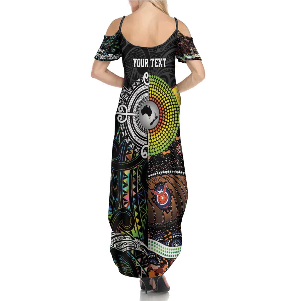New Zealand and Australia Family Matching Summer Maxi Dress and Hawaiian Shirt Maori Mix Aboriginal Art Style
