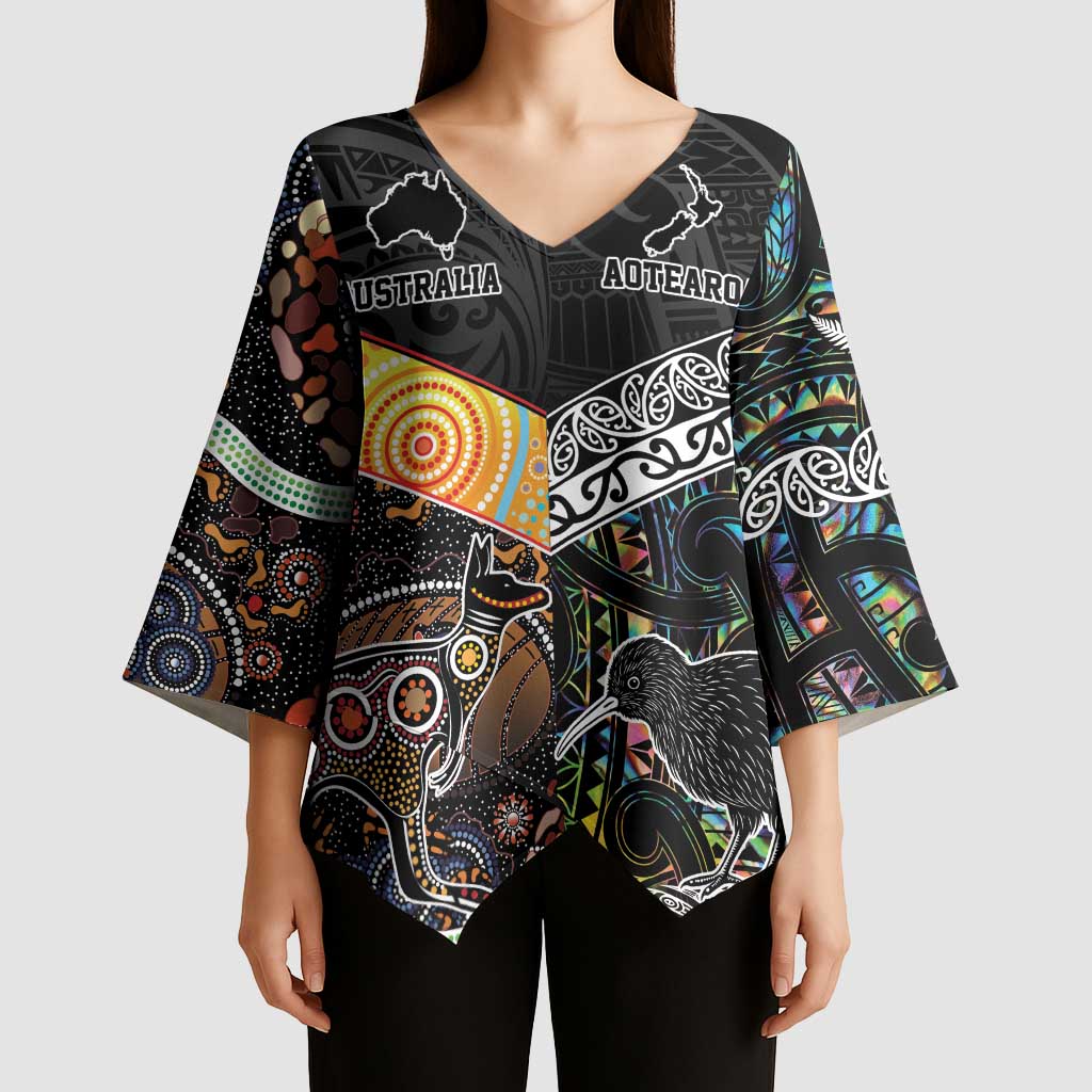 Australia New Zealand Personalised Kimono Sleeve Blouse Maori Aboriginal Art Style - Polynesian Pride