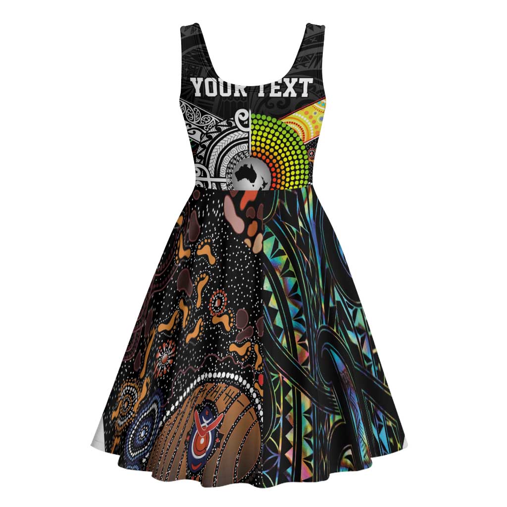 Australia New Zealand Personalised Midi Dress Maori Aboriginal Art Style - Polynesian Pride