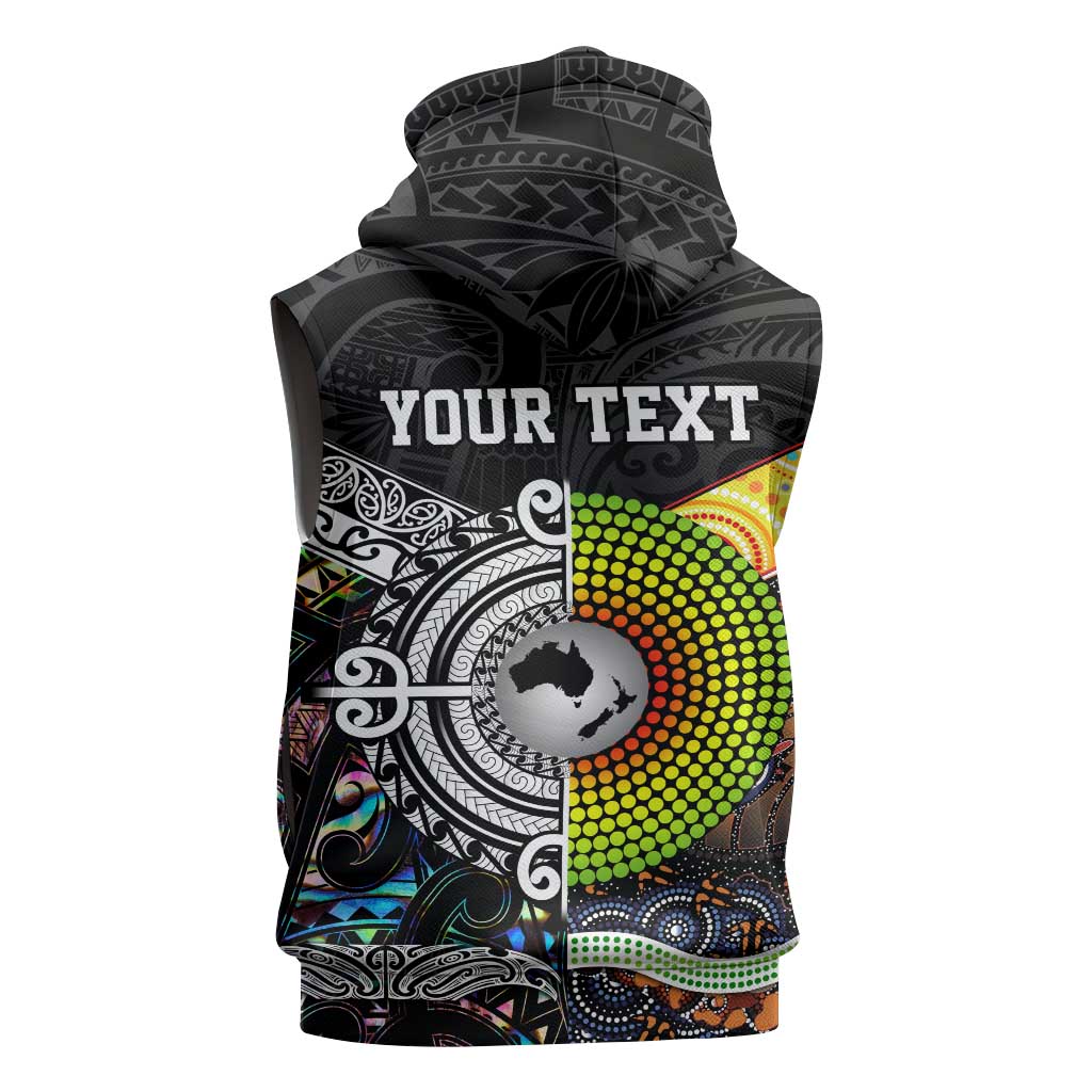 Australia New Zealand Personalised Sleeveless Hoodie Maori Aboriginal Art Style - Polynesian Pride