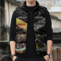 Australia New Zealand Personalised Sleeveless Puffer Jacket Maori Aboriginal Art Style - Polynesian Pride