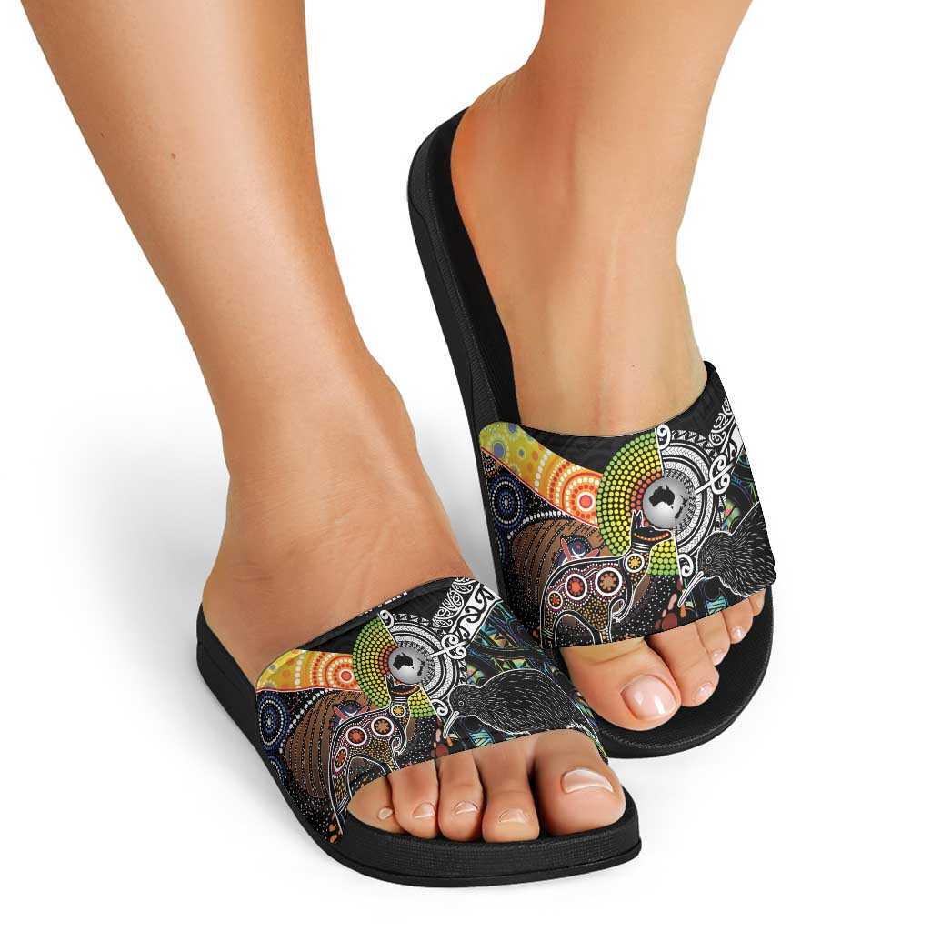 Australia New Zealand Personalised Slide Sandals Maori Aboriginal Art Style - Polynesian Pride