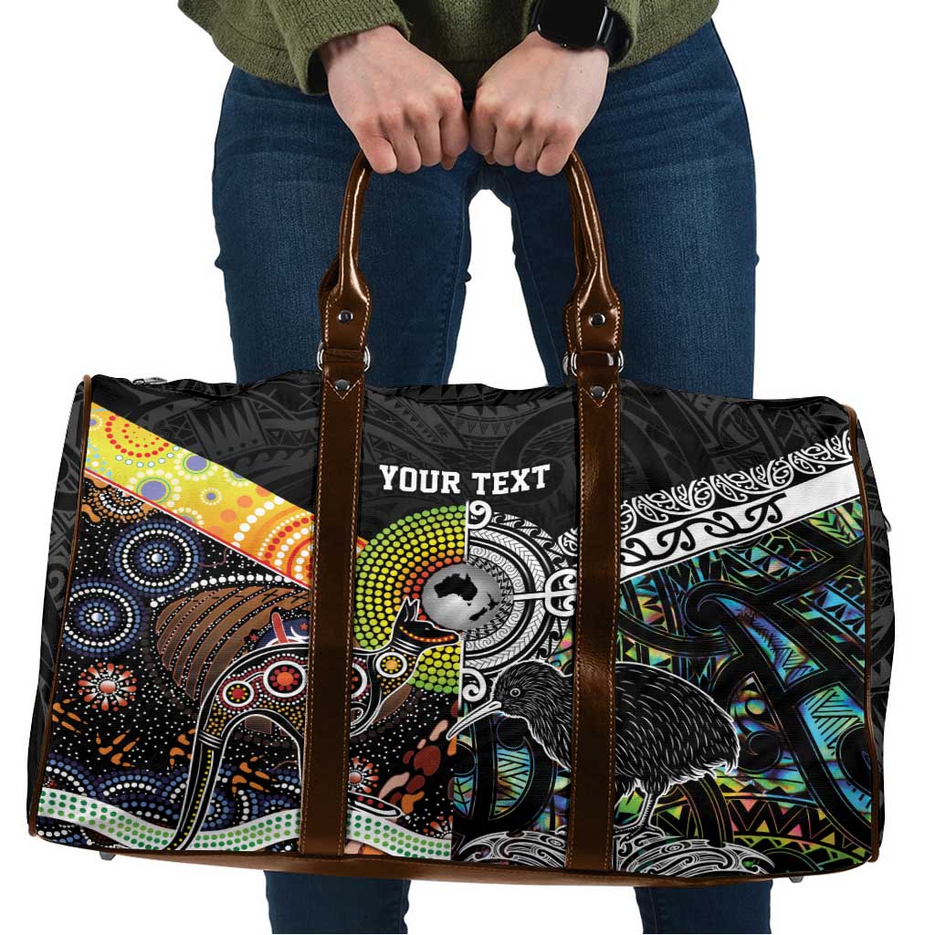 Australia New Zealand Personalised Travel Bag Maori Aboriginal Art Style LT9 Black - Polynesian Pride