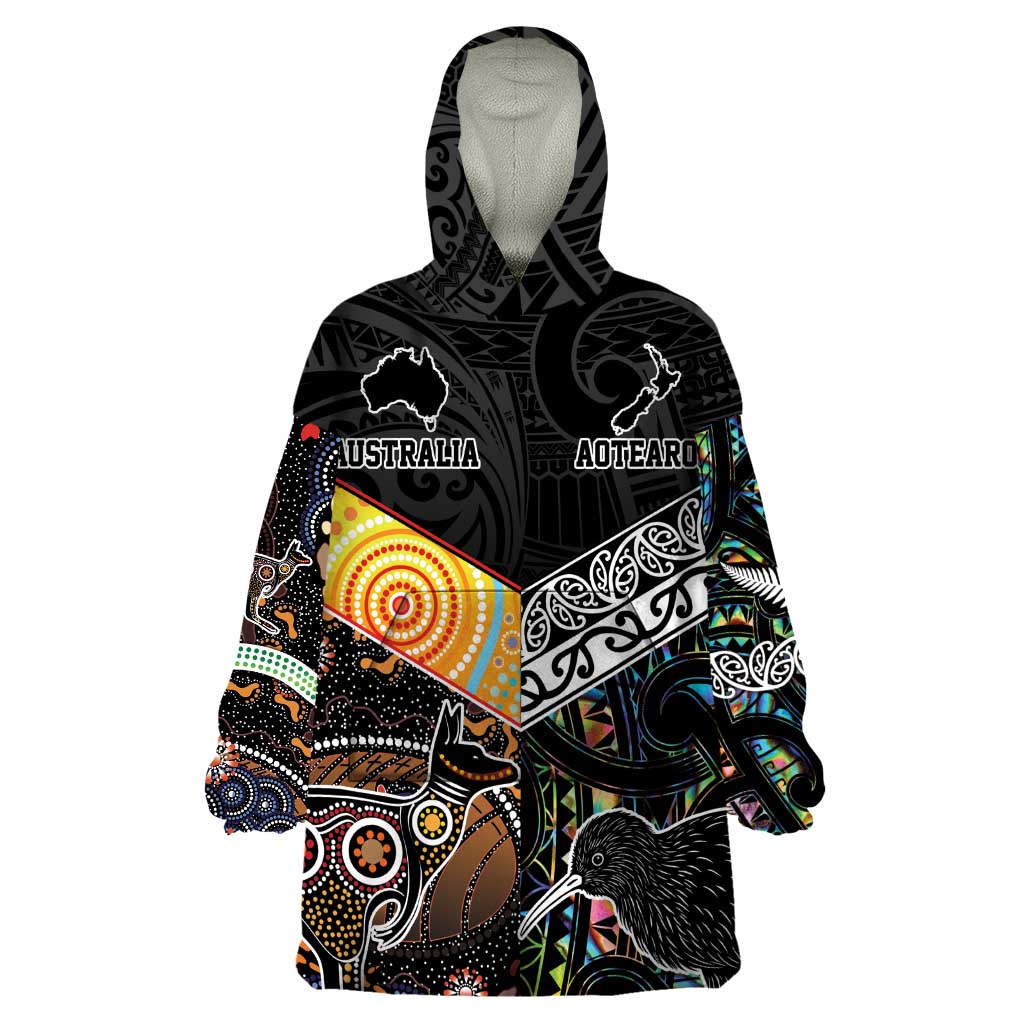 New Zealand and Australia Wearable Blanket Hoodie Maori Mix Aboriginal Art Style