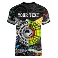 Personalised New Zealand and Australia Women V-Neck T-Shirt Maori Mix Aboriginal Art Style LT9 - Polynesian Pride