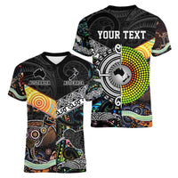 Personalised New Zealand and Australia Women V-Neck T-Shirt Maori Mix Aboriginal Art Style LT9 - Polynesian Pride