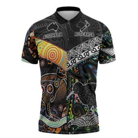 Australia New Zealand Personalised Zipper Polo Shirt Maori Aboriginal Art Style - Polynesian Pride