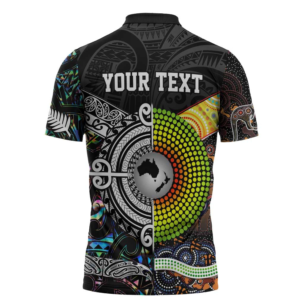 Australia New Zealand Personalised Zipper Polo Shirt Maori Aboriginal Art Style - Polynesian Pride